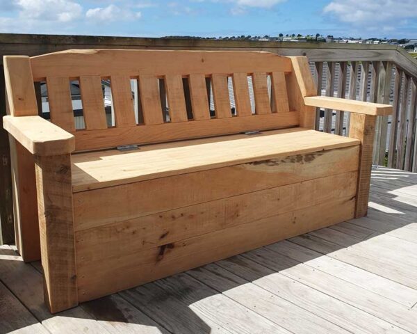 rustic bench with storage