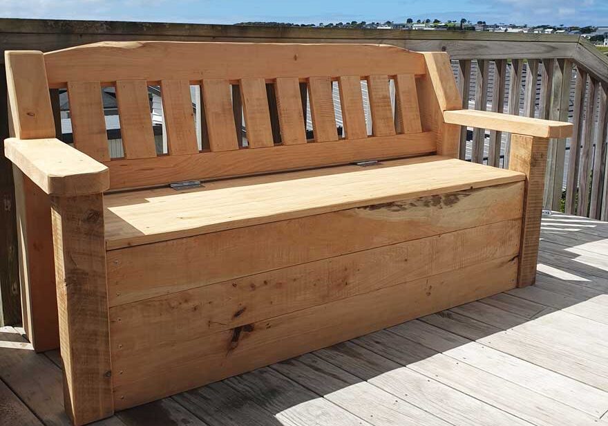 rustic bench with storage